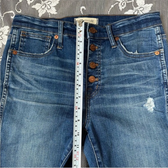 Madewell 10’’ High Rise Button Fly Skinny Jeans Raw Hem in Cordova Wash Sz 28 - Picture 9 of 14